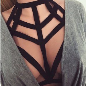 Bra ~ Cage, Strap, Halter, Bustier, Top ~ Black